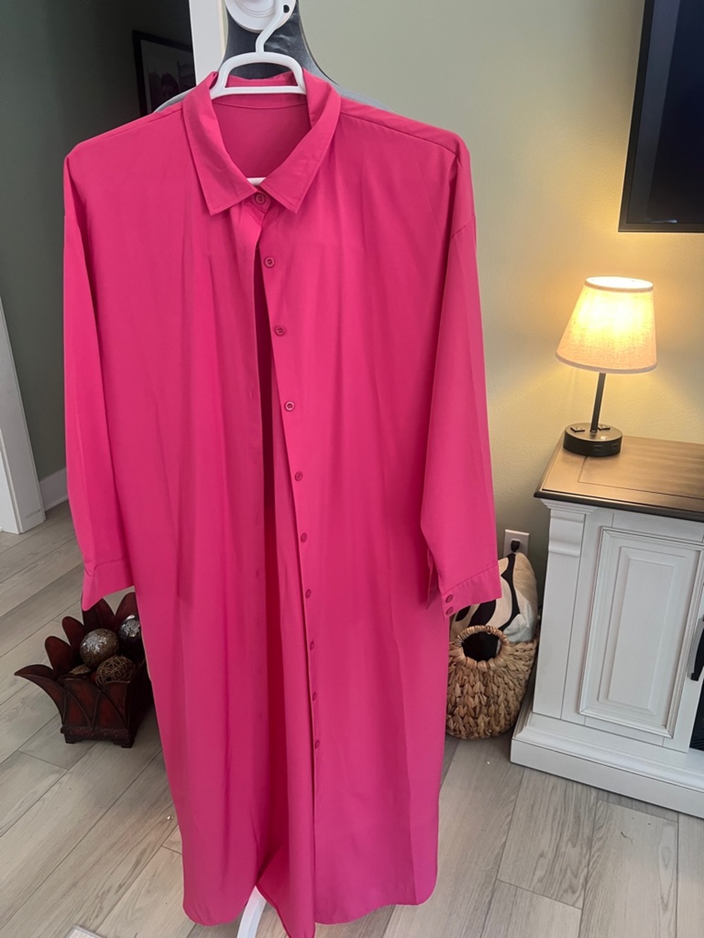 Amazon Women's Long Sleeve Button-Front Maxi Dress in Hot Pink